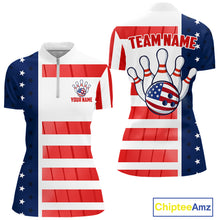 Load image into Gallery viewer, Red, White and Blue American Flag Bowling Shirts For Women Custom Patriotic Bowling Team Jerseys NQS11157