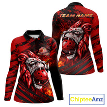 Load image into Gallery viewer, Black and Red Lion Bowling Polo, 1/4 Zip Jersey for Women, Lion Bowling Team League shirts NQS11572
