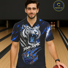 Load image into Gallery viewer, Black &amp; Blue Lightning Thunder Tiger Bowling button-up shirts custom team Hawaiian Bowling jerseys NQS11575