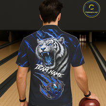 Load image into Gallery viewer, Black &amp; Blue Lightning Thunder Tiger Bowling button-up shirts custom team Hawaiian Bowling jerseys NQS11575