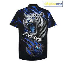 Load image into Gallery viewer, Black &amp; Blue Lightning Thunder Tiger Bowling button-up shirts custom team Hawaiian Bowling jerseys NQS11575