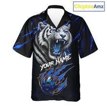Load image into Gallery viewer, Black &amp; Blue Lightning Thunder Tiger Bowling button-up shirts custom team Hawaiian Bowling jerseys NQS11575