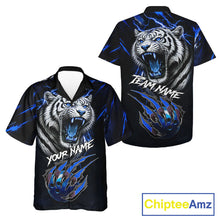 Load image into Gallery viewer, Black &amp; Blue Lightning Thunder Tiger Bowling button-up shirts custom team Hawaiian Bowling jerseys NQS11575