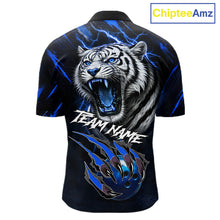 Load image into Gallery viewer, Black &amp; Blue Lightning Thunder Tiger Bowling Polo, 1/4 zip shirts for men custom team Bowling jerseys NQS11575