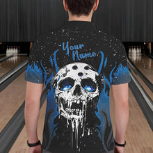 Load image into Gallery viewer, Custom Black and Blue Flame Galaxy Skull Bowling Shirts for Men, Skull Bowling Team Shirts Uniform NQS9622