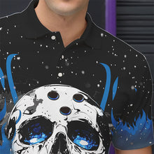 Load image into Gallery viewer, Custom Black and Blue Flame Galaxy Skull Bowling Shirts for Men, Skull Bowling Team Shirts Uniform NQS9622