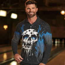 Load image into Gallery viewer, Custom Black and Blue Flame Galaxy Skull Bowling Shirts for Men, Skull Bowling Team Shirts Uniform NQS9622