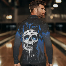 Load image into Gallery viewer, Custom Black and Blue Flame Galaxy Skull Bowling Shirts for Men, Skull Bowling Team Shirts Uniform NQS9622