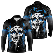Load image into Gallery viewer, Custom Black and Blue Flame Galaxy Skull Bowling Shirts for Men, Skull Bowling Team Shirts Uniform NQS9622