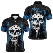 Load image into Gallery viewer, Custom Black and Blue Flame Galaxy Skull Bowling Shirts for Men, Skull Bowling Team Shirts Uniform NQS9622