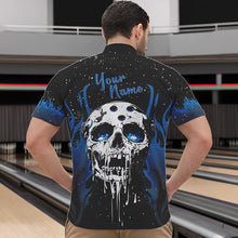 Load image into Gallery viewer, Custom Black and Blue Flame Galaxy Skull Bowling Shirts for Men, Skull Bowling Team Shirts Uniform NQS9622