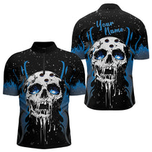 Load image into Gallery viewer, Custom Black and Blue Flame Galaxy Skull Bowling Shirts for Men, Skull Bowling Team Shirts Uniform NQS9622