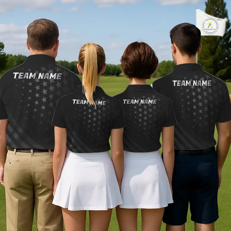 Custom Black American Flag Golf Team Shirts For Women, Personalized patriotic Ladies Golf top NQS11707