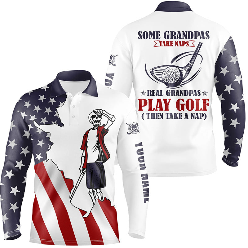 American flag patriotic Mens golf polos shirts custom skull grandpas take naps real grandpas play golf NQS5096