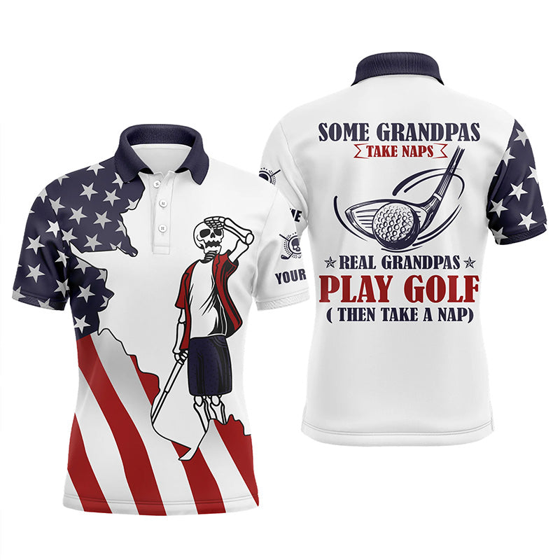 American flag patriotic Mens golf polos shirts custom skull grandpas take naps real grandpas play golf NQS5096