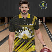 Load image into Gallery viewer, Black And Gold Custom Bowling Polo, Quarter Zip Shirts For Men, Bowling Team League Jersey NQS9810