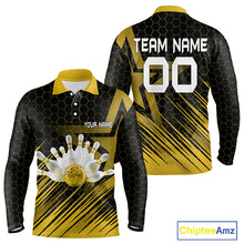 Load image into Gallery viewer, Black And Gold Custom Bowling Polo, Quarter Zip Shirts For Men, Bowling Team League Jersey NQS9810