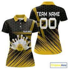 Load image into Gallery viewer, Black And Gold Custom Bowling Polo, Quarter Zip Shirts For Women, Bowling Team League Jersey NQS9810