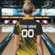 Load image into Gallery viewer, Black And Gold Custom Bowling Polo, Quarter Zip Shirts For Women, Bowling Team League Jersey NQS9810