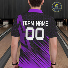 Load image into Gallery viewer, Black And Purple Custom Bowling Polo, Quarter Zip Shirts For Men, Bowling Team League Jersey NQS9811