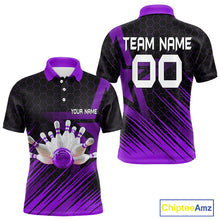 Load image into Gallery viewer, Black And Purple Custom Bowling Polo, Quarter Zip Shirts For Men, Bowling Team League Jersey NQS9811