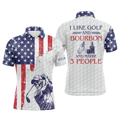 American flag patriotic Mens golf polo shirt custom golf skull I like golf & bourbon & maybe 3 people NQS5392