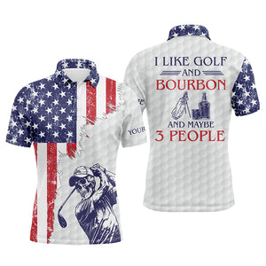 American flag patriotic Mens golf polo shirt custom golf skull I like golf & bourbon & maybe 3 people NQS5392