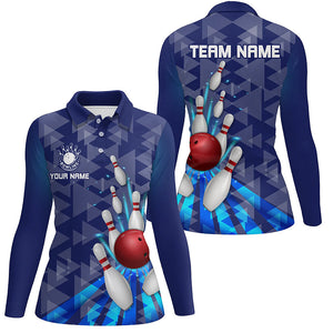 Blue light triangle pattern Women bowling shirts Custom bowling camo Team Jerseys, gift for Bowlers NQS7577