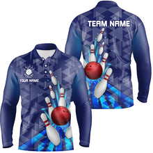 Load image into Gallery viewer, Blue light triangle pattern Mens bowling shirts Custom bowling camo Team Jerseys, gift for Bowlers NQS7577