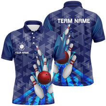 Load image into Gallery viewer, Blue light triangle pattern Mens bowling shirts Custom bowling camo Team Jerseys, gift for Bowlers NQS7577