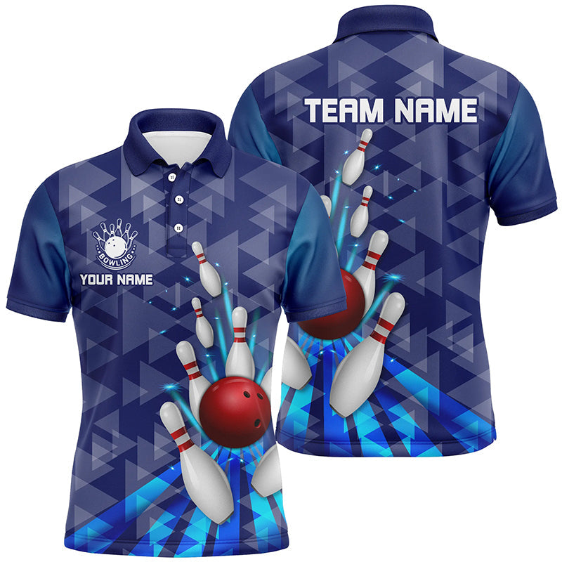 Blue light triangle pattern Mens bowling shirts Custom bowling camo Team Jerseys, gift for Bowlers NQS7577