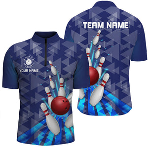 Blue light triangle pattern Mens bowling shirts Custom bowling camo Team Jerseys, gift for Bowlers NQS7577