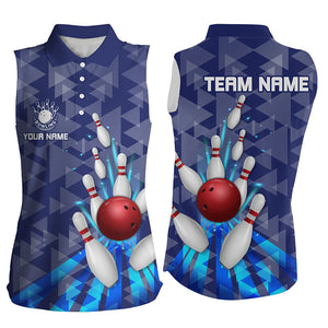 Blue light triangle pattern Women Sleeveless Polos shirts Custom bowling Team Jersey, gift for Bowlers NQS7577