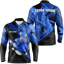 Load image into Gallery viewer, Personalized black &amp; blue flame Bowling Polo, Quarter Zip shirt For men custom bowling team jerseys NQS7579