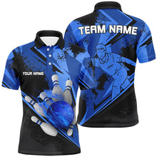 Load image into Gallery viewer, Personalized black &amp; blue flame Bowling Polo, Quarter Zip shirt For men custom bowling team jerseys NQS7579