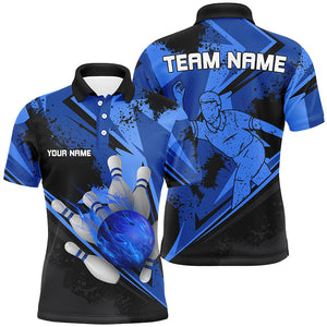 Personalized black & blue flame Bowling Polo, Quarter Zip shirt For men custom bowling team jerseys NQS7579