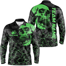 Load image into Gallery viewer, Black Skull camo bowling shirt for men custom bowling team jerseys, gifts for bowlers | Green NQS7715