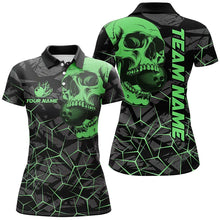 Load image into Gallery viewer, Black Skull camo bowling shirt for women custom bowling team jerseys, gifts for bowlers | Green NQS7715