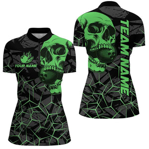 Black Skull camo bowling shirt for women custom bowling team jerseys, gifts for bowlers | Green NQS7715