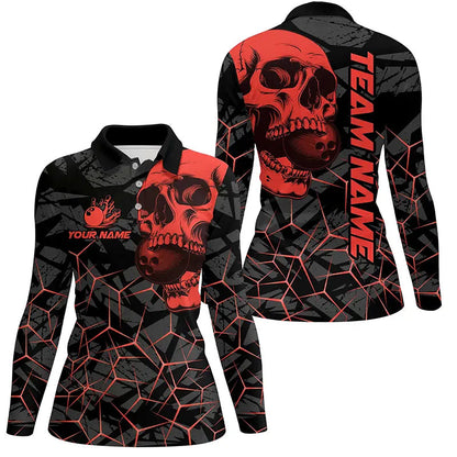 Black Skull camo bowling shirt for women custom bowling team jerseys, gifts for bowlers | Red NQS7716