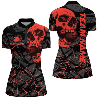 Black Skull camo bowling shirt for women custom bowling team jerseys, gifts for bowlers | Red NQS7716