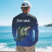 Load image into Gallery viewer, Blue camo Crappie fishing Custom performance long sleeve team Crappie fishing tournament shirts NQS7717