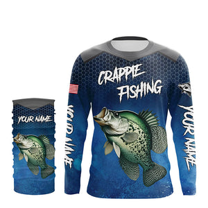 Blue camo Crappie fishing Custom performance long sleeve team Crappie fishing tournament shirts NQS7717