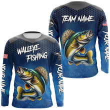 Load image into Gallery viewer, Blue camo Walleye fishing Custom performance long sleeve team Walleye fishing tournament shirts NQS7718