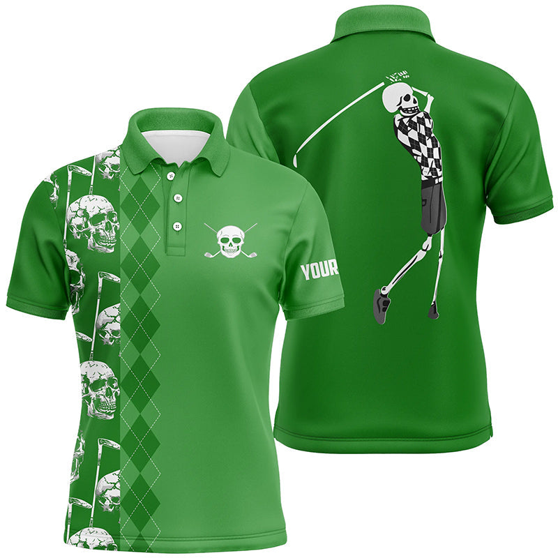 Green skull argyle pattern custom Mens golf polo shirts, best men's golf wear NQS7720