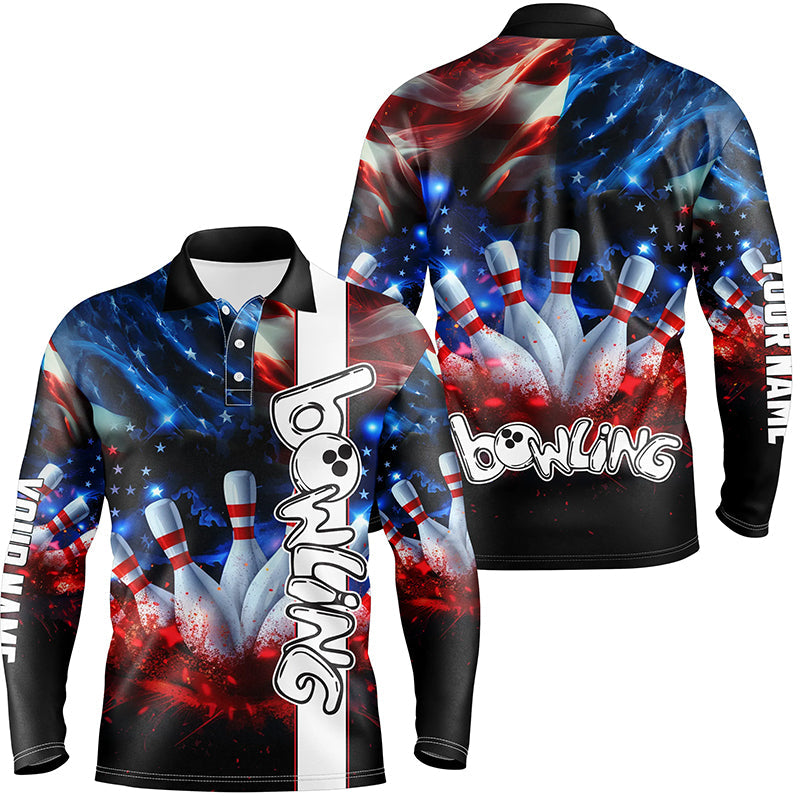 American flag bowling shirts for men custom mens bowling team jerseys, patriotic gifts for bowlers NQS7721