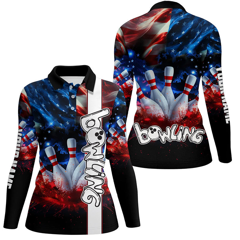 American flag bowling shirts for women custom ladies bowling team jerseys, patriotic gifts for bowlers NQS7721