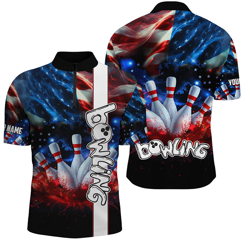 American flag bowling shirts for men custom mens bowling team jerseys, patriotic gifts for bowlers NQS7721
