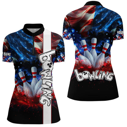 American flag bowling shirts for women custom ladies bowling team jerseys, patriotic gifts for bowlers NQS7721