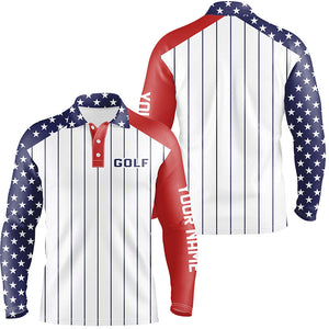 Mens golf polo shirts custom red, white and blue American flag patriotic stripes golf attire for men NQS7970